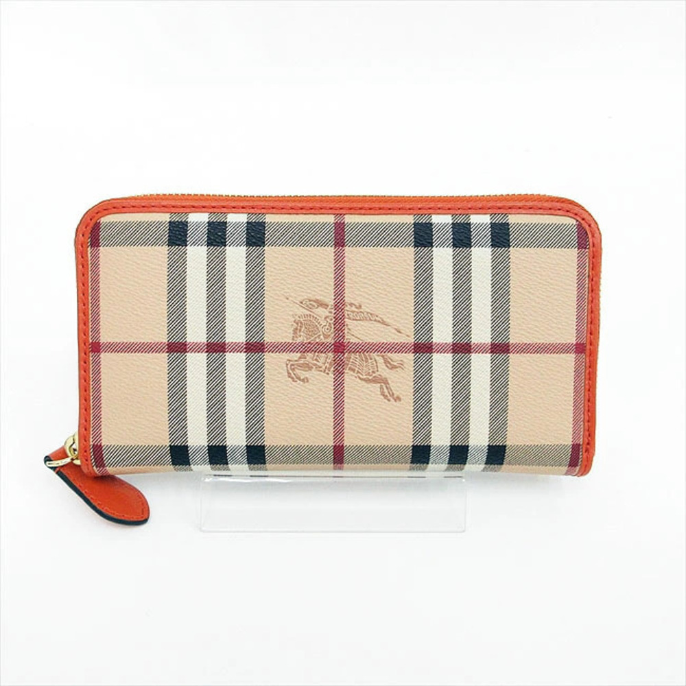 BURBERRY Check Prorsum round zipper long wallet Beige Orange